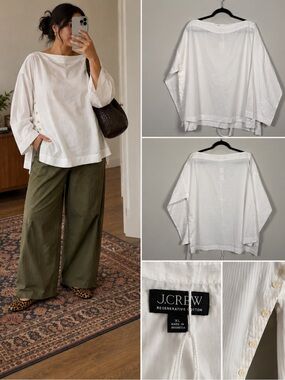 J.Crew Regenerative Cotton White Oversized Boatneck Top XL NWT